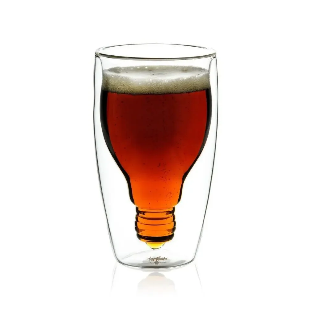 Highwave Good Idea Frosted Beer Glass Set of 2 Lightbulb Bulb Double Wall
